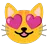 Cara de gato sorridente com olhos em forma de coração