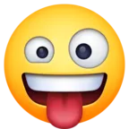 Vigyorgó arc egy nagy és egy kis szemmel