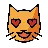 Cara de gato sorridente com olhos em forma de coração